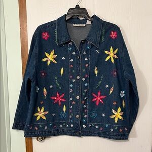 Bedford Fair Women’s Floral Embroidered Denim Jacket Size 2X
